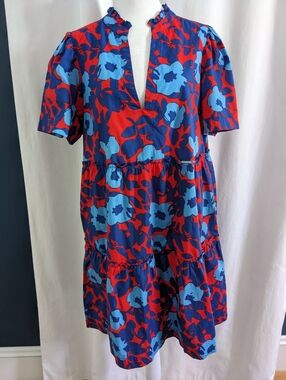 Sugarlips Floral Red And Blue Tiered Mini Dress Size L